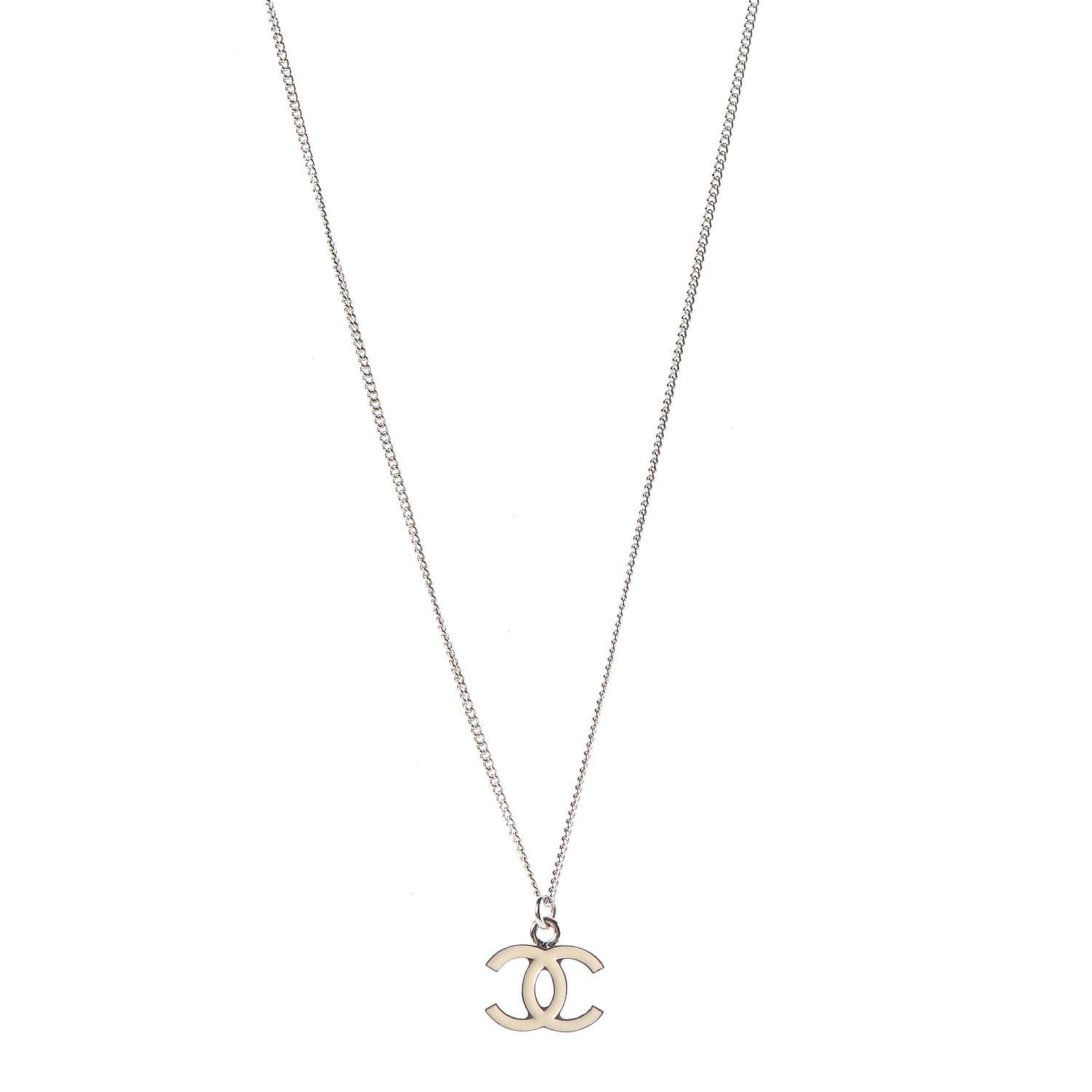 Chanel Enamel CC Necklace White Silver 1 of 8