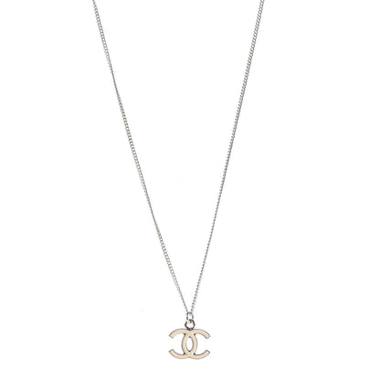 Chanel Enamel CC Necklace White Silver 1 of 8
