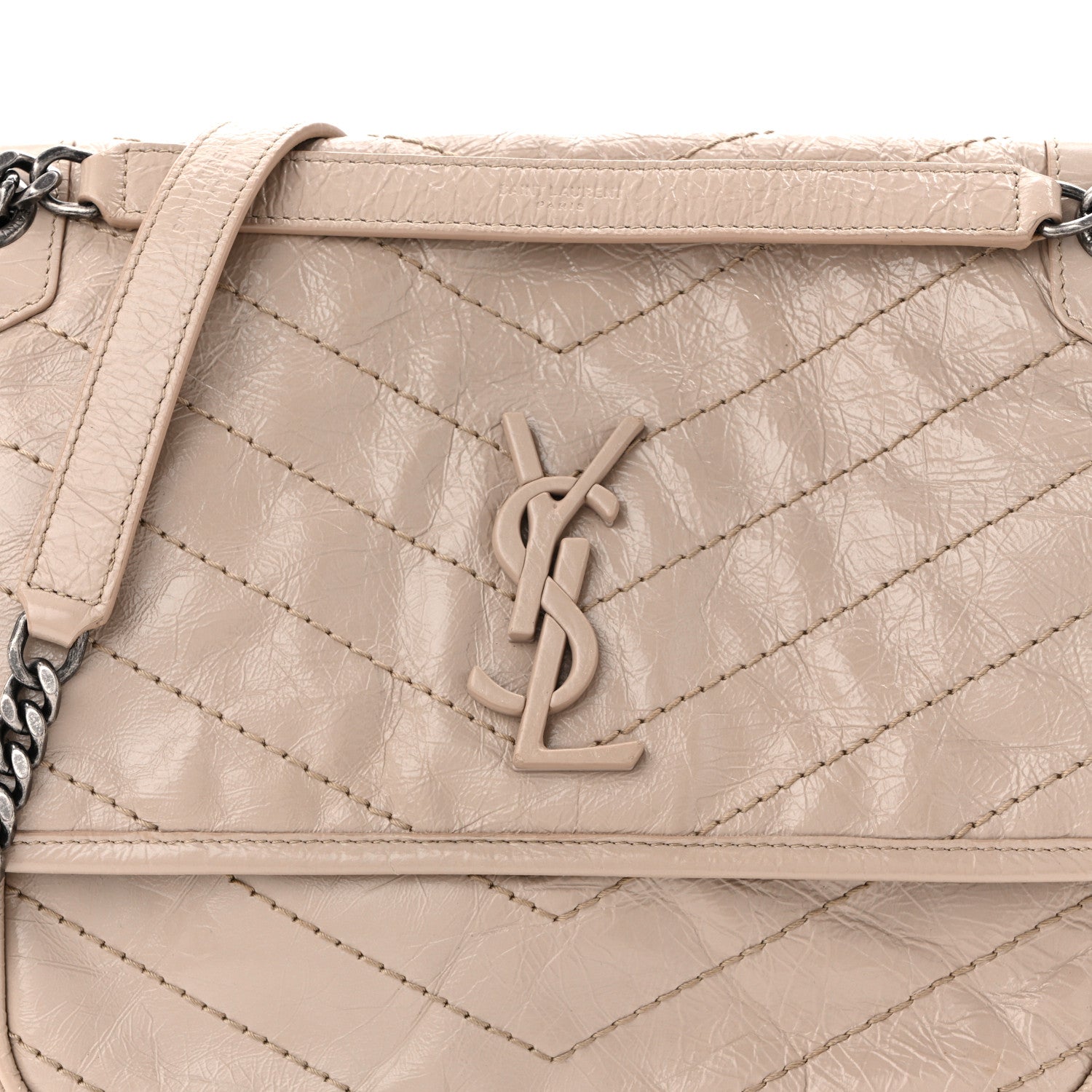 Saint Laurent Crinkled Calfskin Matelasse Monogram Medium Niki Chain Satchel Light Natural 8 of 10
