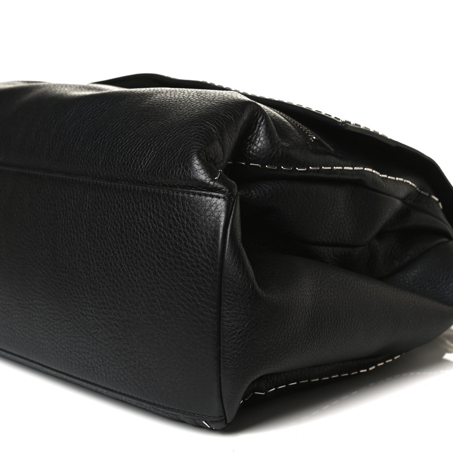 Grained Calfskin Metal Stitch Medium Pandora Pure Flap Bag Black