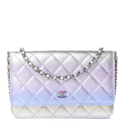 Chanel Gradient Metallic Calfskin Quilted Wallet On Chain WOC Silver Blue Yellow Purple 1 of 11