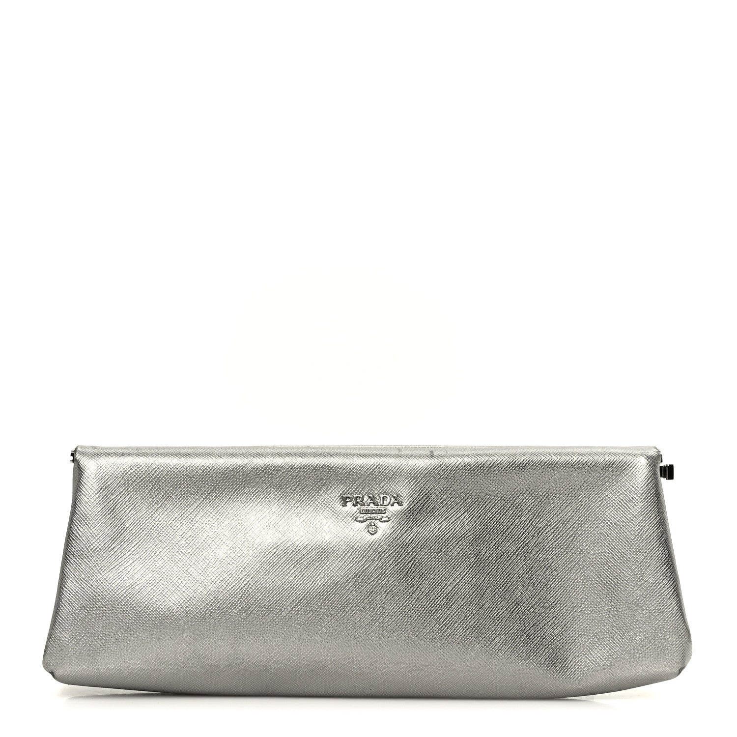 Prada Metallic Saffiano Frame Clutch Cromo 1 of 9