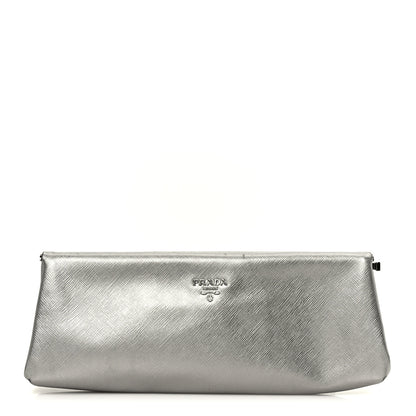 Prada Metallic Saffiano Frame Clutch Cromo 1 of 9