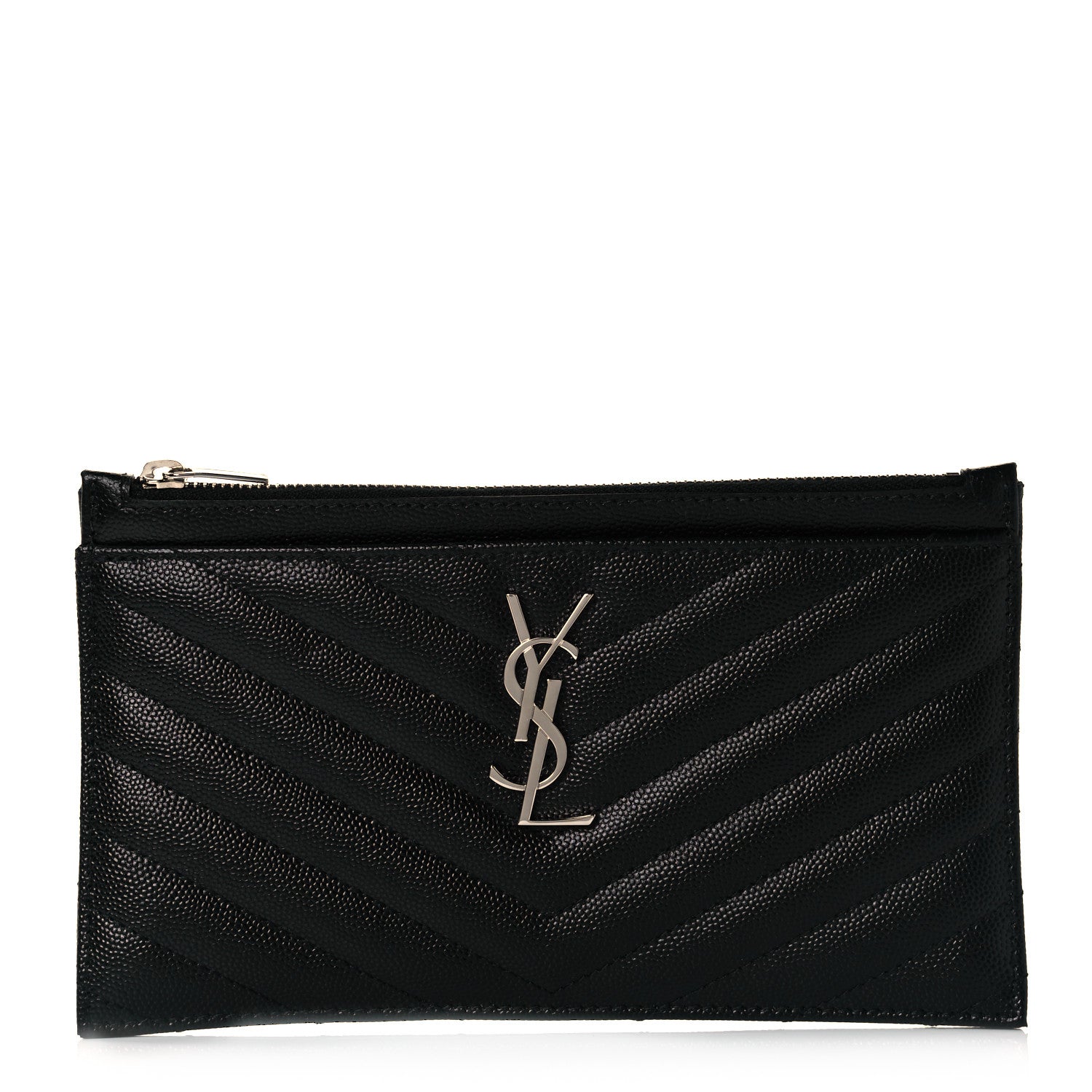 Saint Laurent Grain De Poudre Chevron Monogram Bill Pouch Black 1 of 10