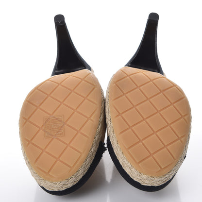 Chanel Toile Cap Toe Espadrille Pumps 39 Beige Black 5 of 9