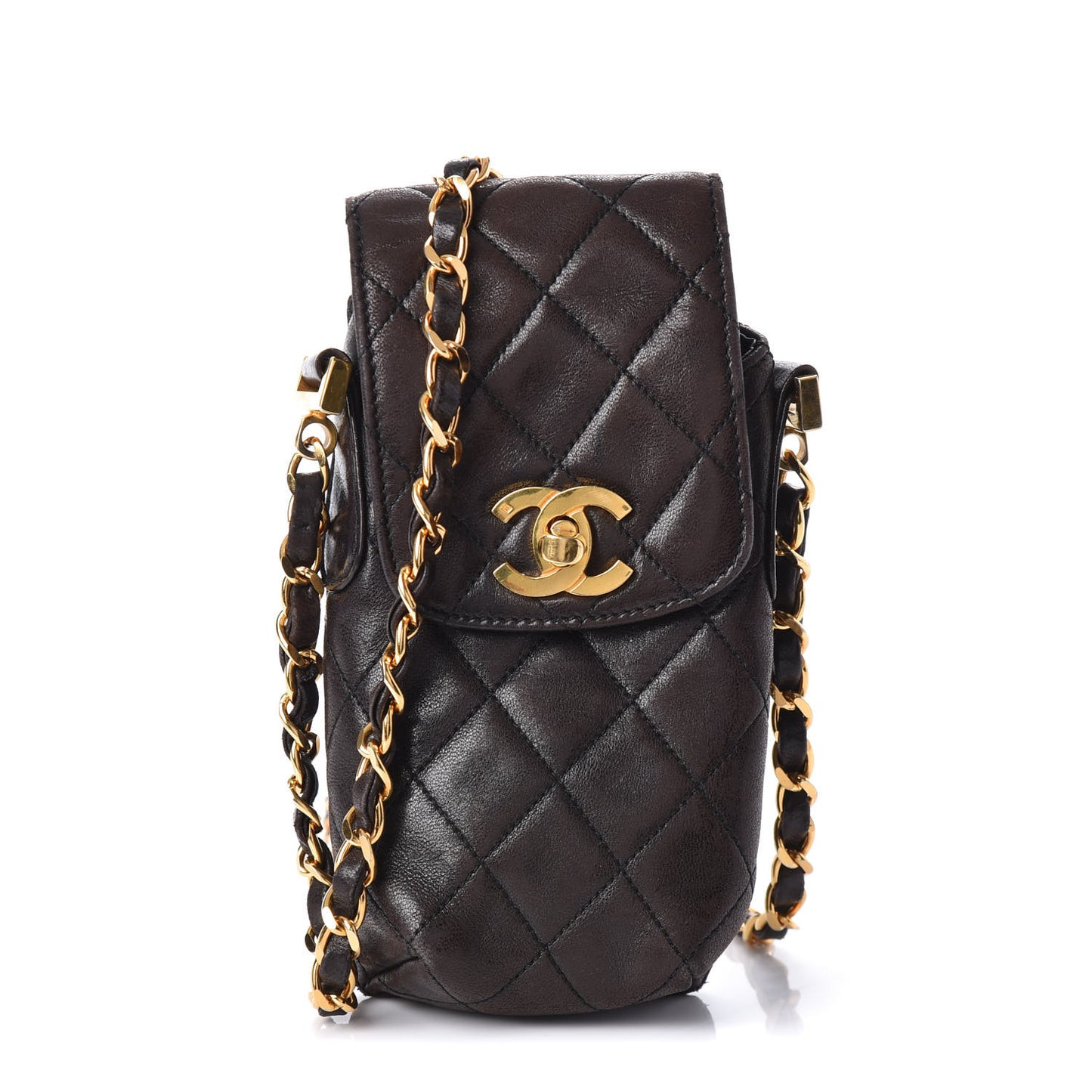 Lambskin Quilted Phone Holder Brown