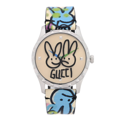 Gucci Stainless Steel Calfskin 38mm G-Timeless Capsule Collection Rabbit Quartz Watch Blue 1 of 5