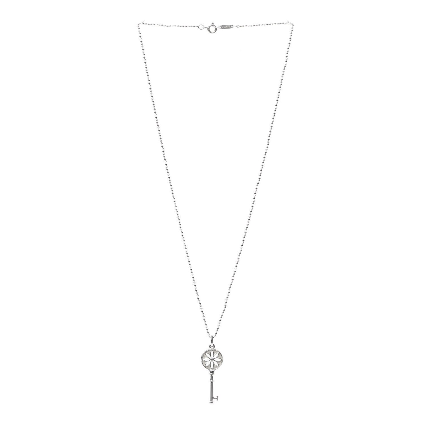 Sterling Silver Diamond Small Daisy Key Pendant Necklace