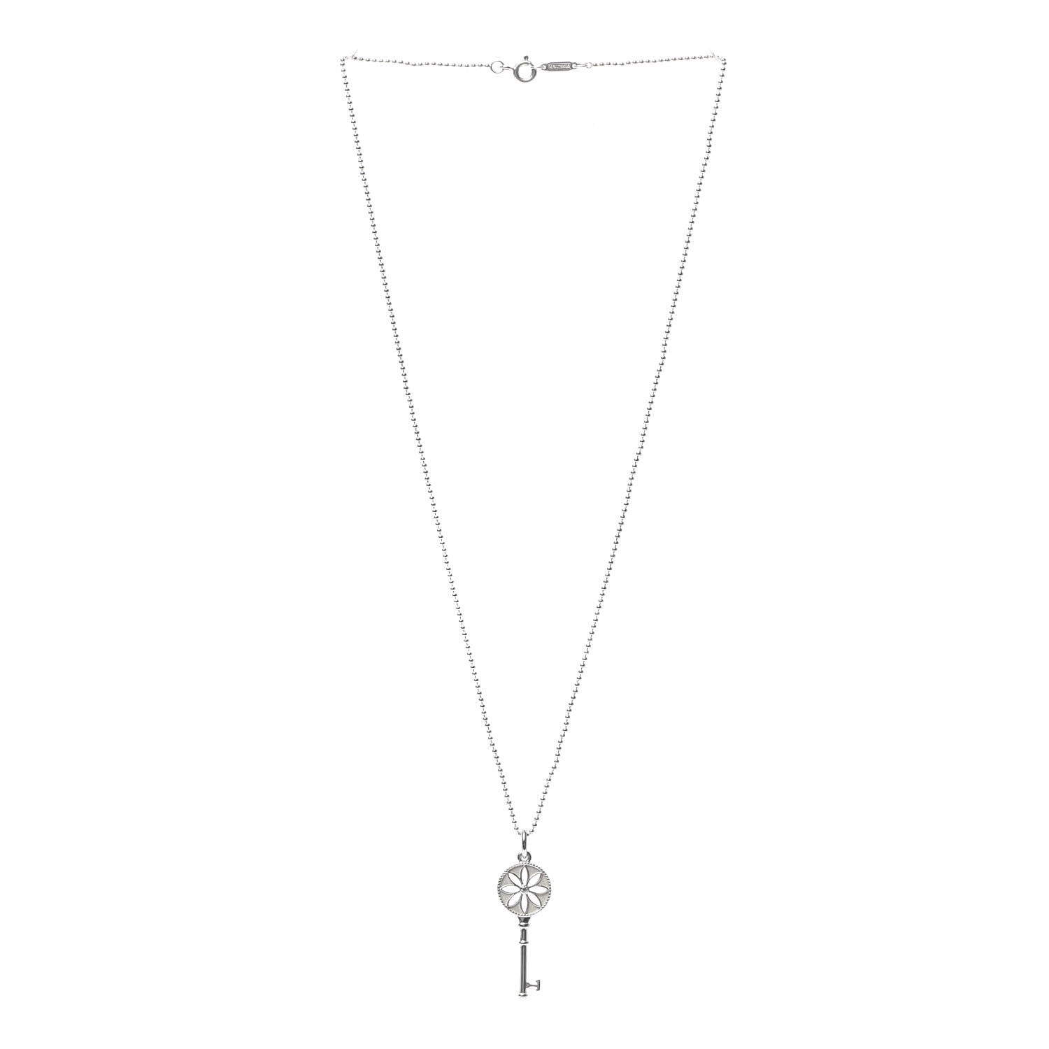 Tiffany Sterling Silver Diamond Small Daisy Key Pendant Necklace 3 of 6
