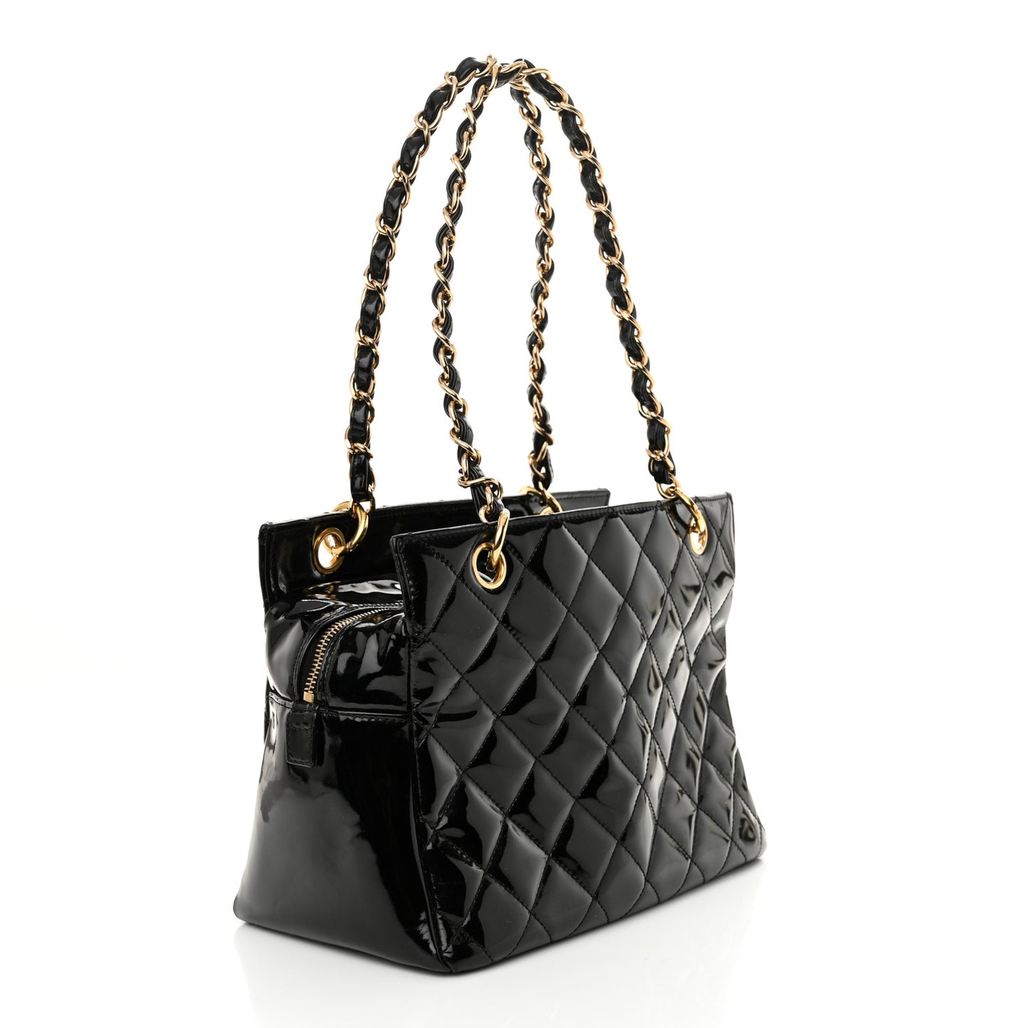 Patent Quilted Petit Timeless Tote PTT Black