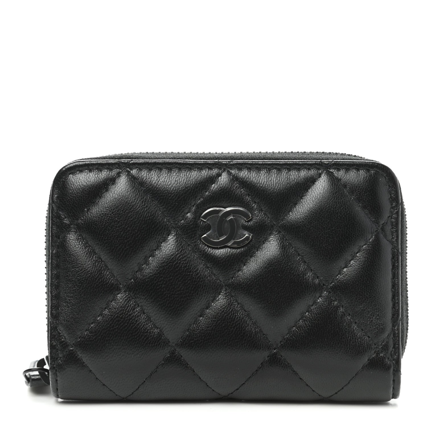 Chanel Lambskin Quilted Zip Coin Purse So Black 1 of 8