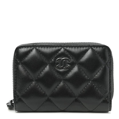 Chanel Lambskin Quilted Zip Coin Purse So Black 1 of 8