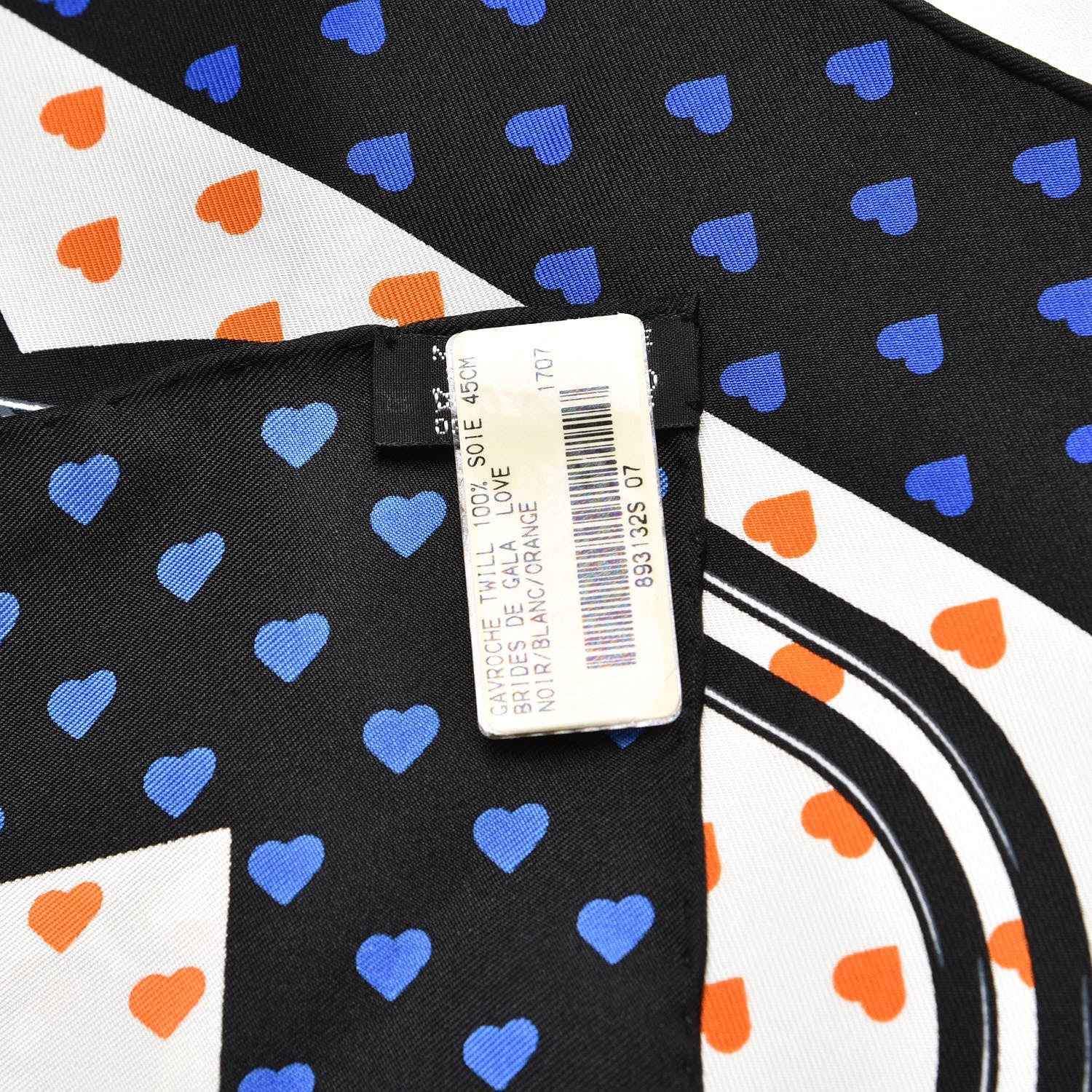 Hermes Silk Brides De Gala Love Pocket Square Black White Orange 5 of 6