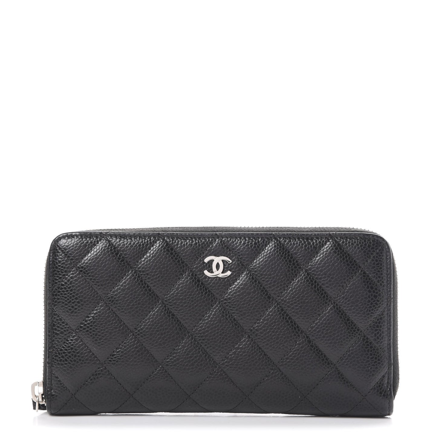 Caviar Quilted Large Gusset Zip Around Wallet Black