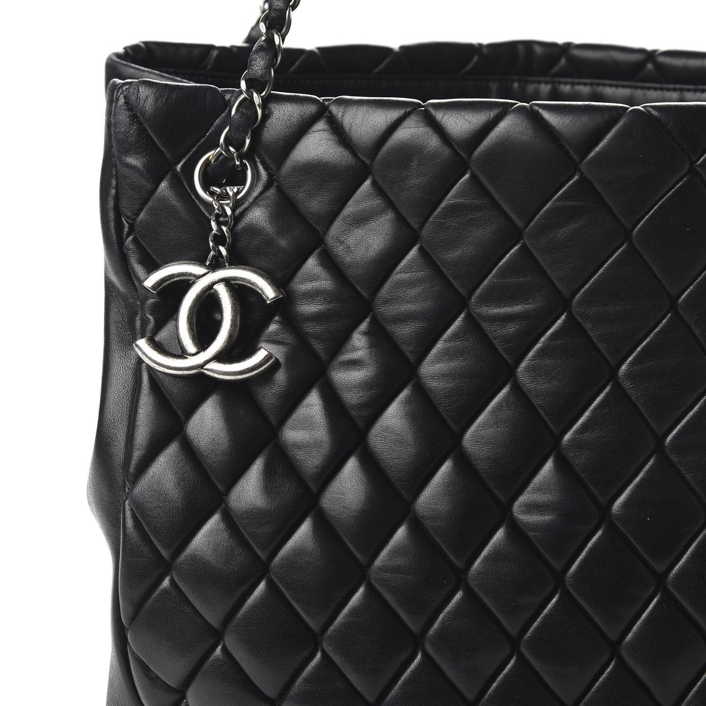 Lambskin Quilted Medium New Bubble North South Tote Black