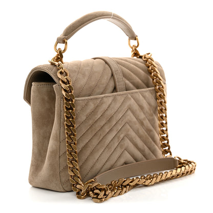 Saint Laurent Suede Matelasse Chevron Monogram Medium College Bag Matte Gold 3 of 10