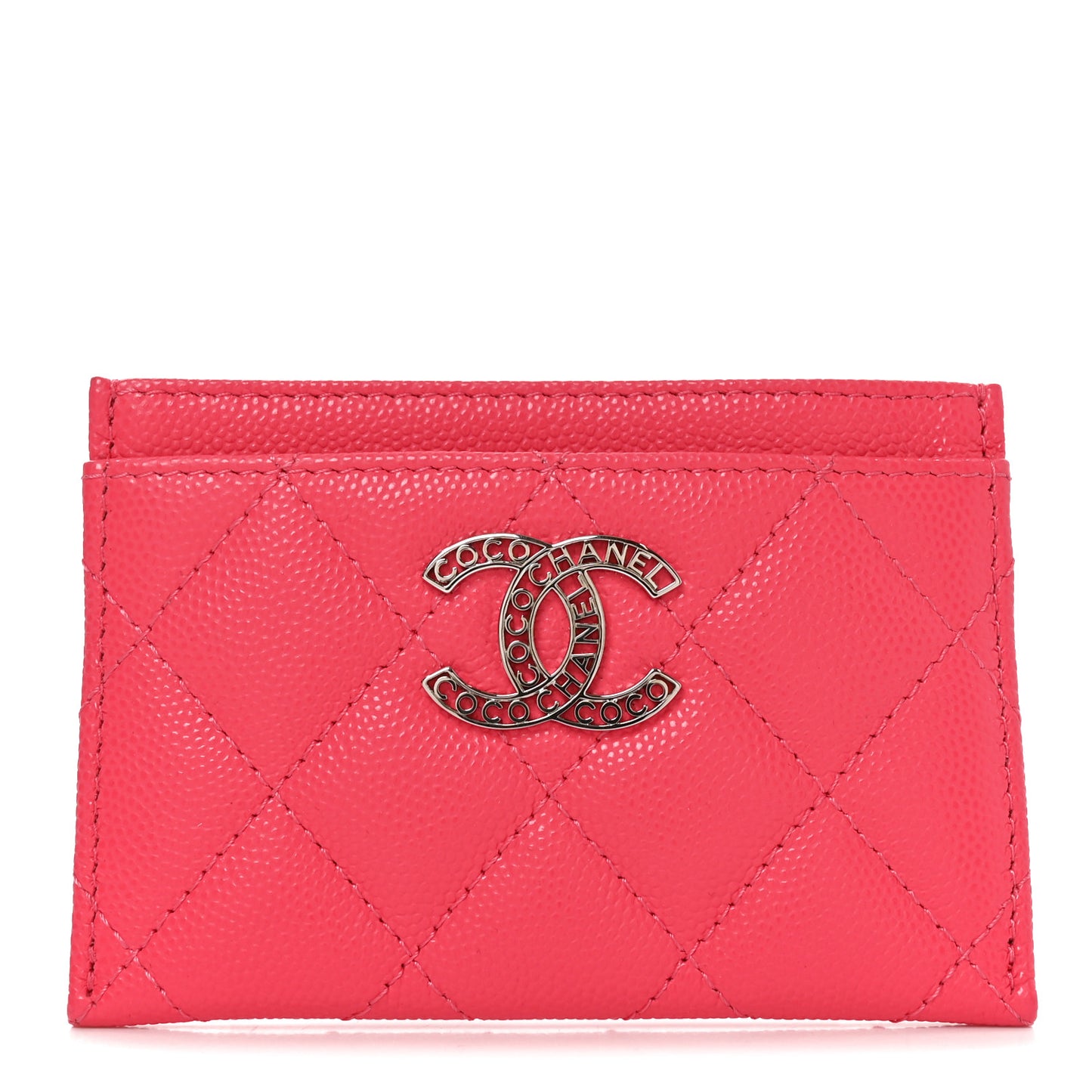 Caviar Quilted CC Logo Card Holder Pink