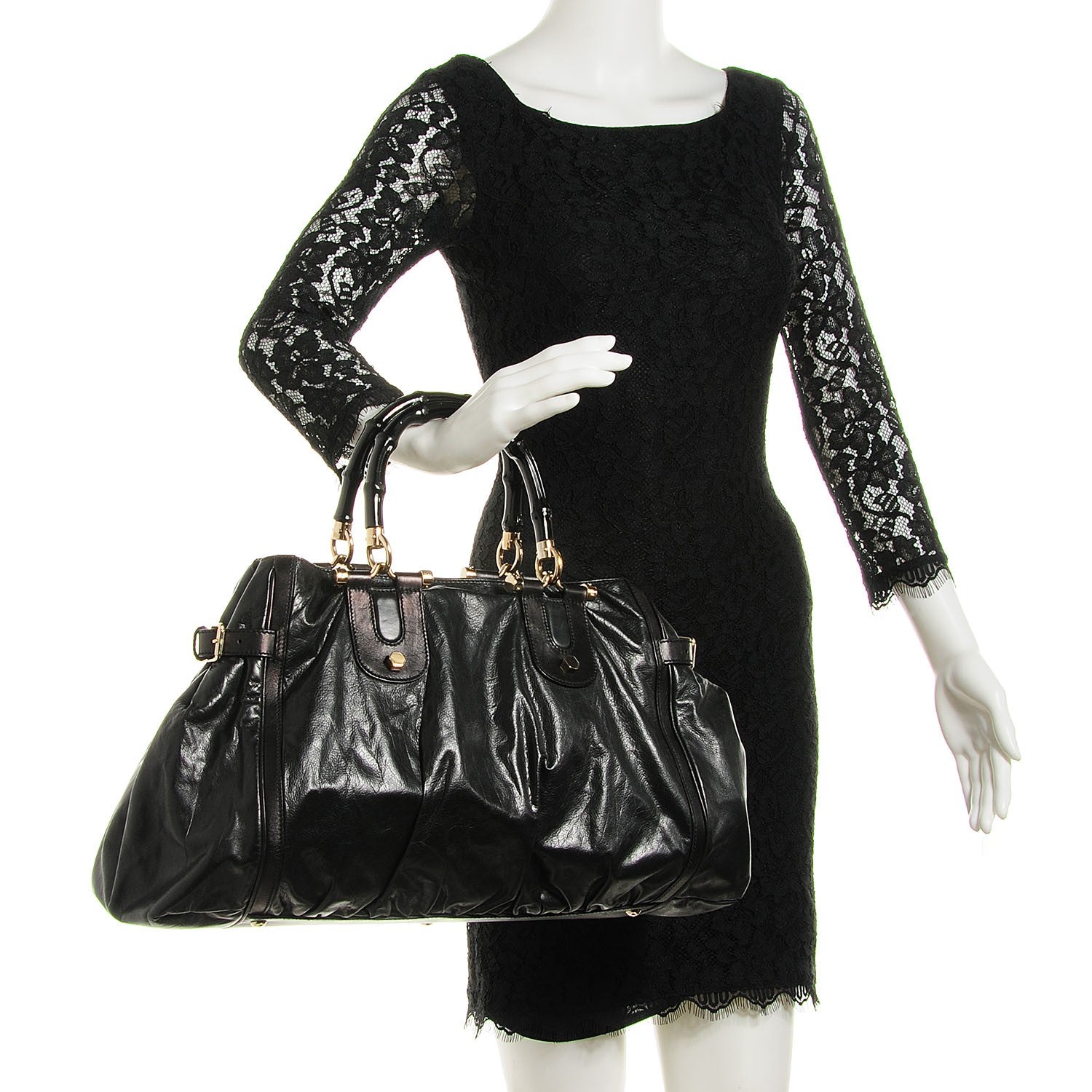 Gucci Dialux Pop Bamboo Large Top Handle Tote Black 2 of 7