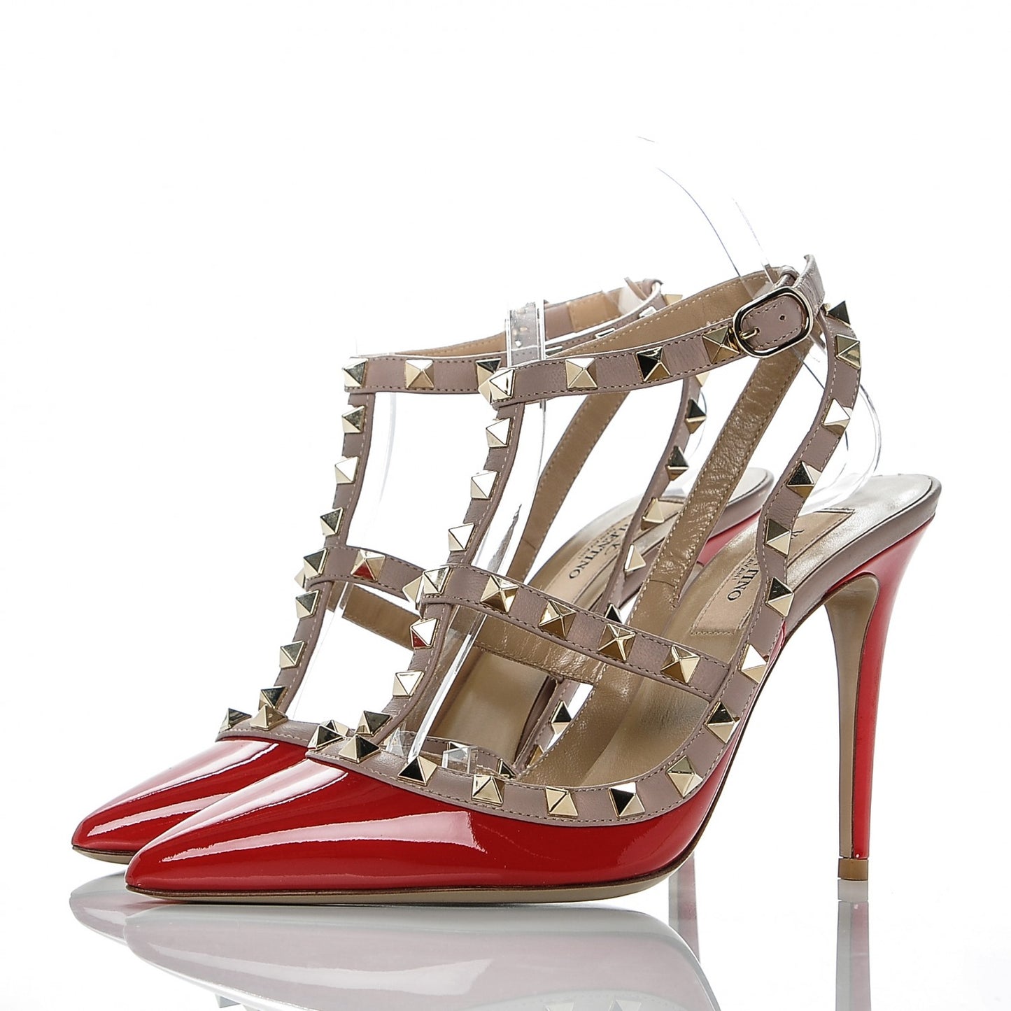 Patent Rockstud Ankle Strap 100mm Pumps 37.5 Rosso Valentino Poudre