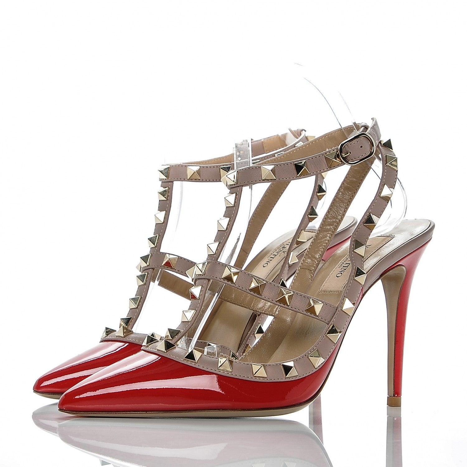 Valentino Garavani Patent Rockstud Ankle Strap 100mm Pumps 37.5 Rosso Valentino Poudre 3 of 6