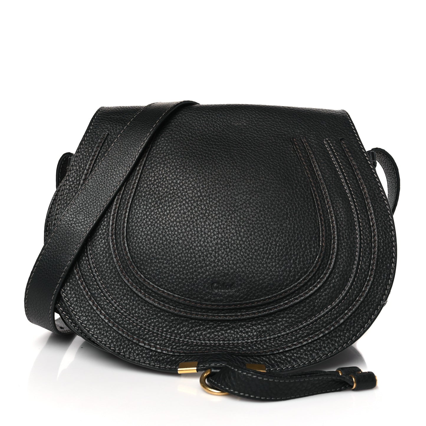 Calfskin Medium Marcie Round Crossbody Bag Black
