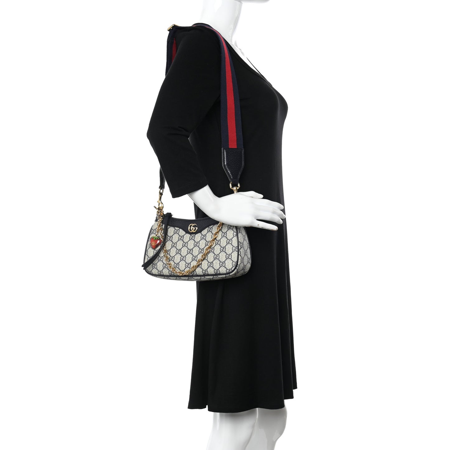 GG Supreme Monogram Textured Dollar Calfskin Web Small Ophidia GG Handbag Beige Blue