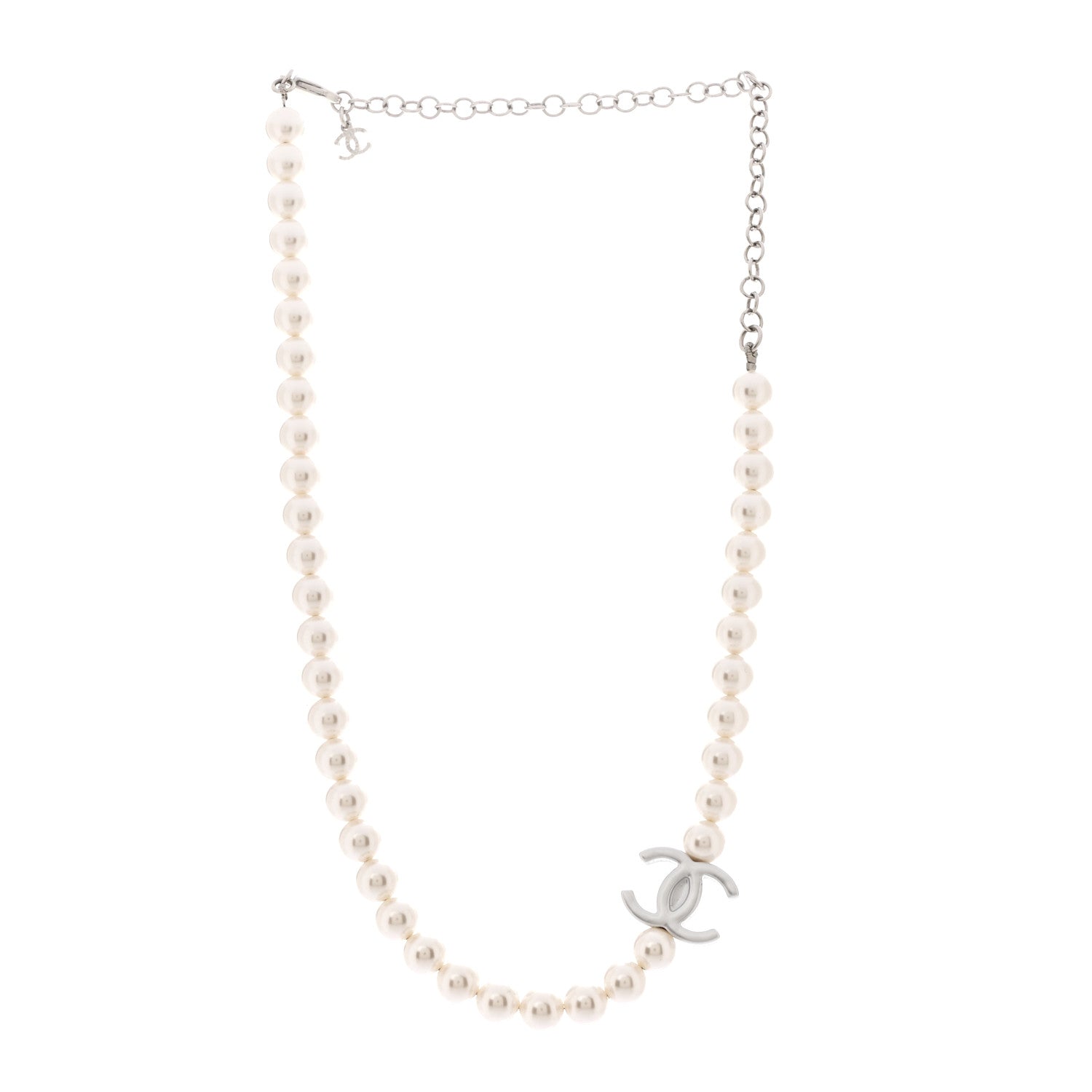 Chanel Pearl Metal CC Short Necklace Silver 3 of 6
