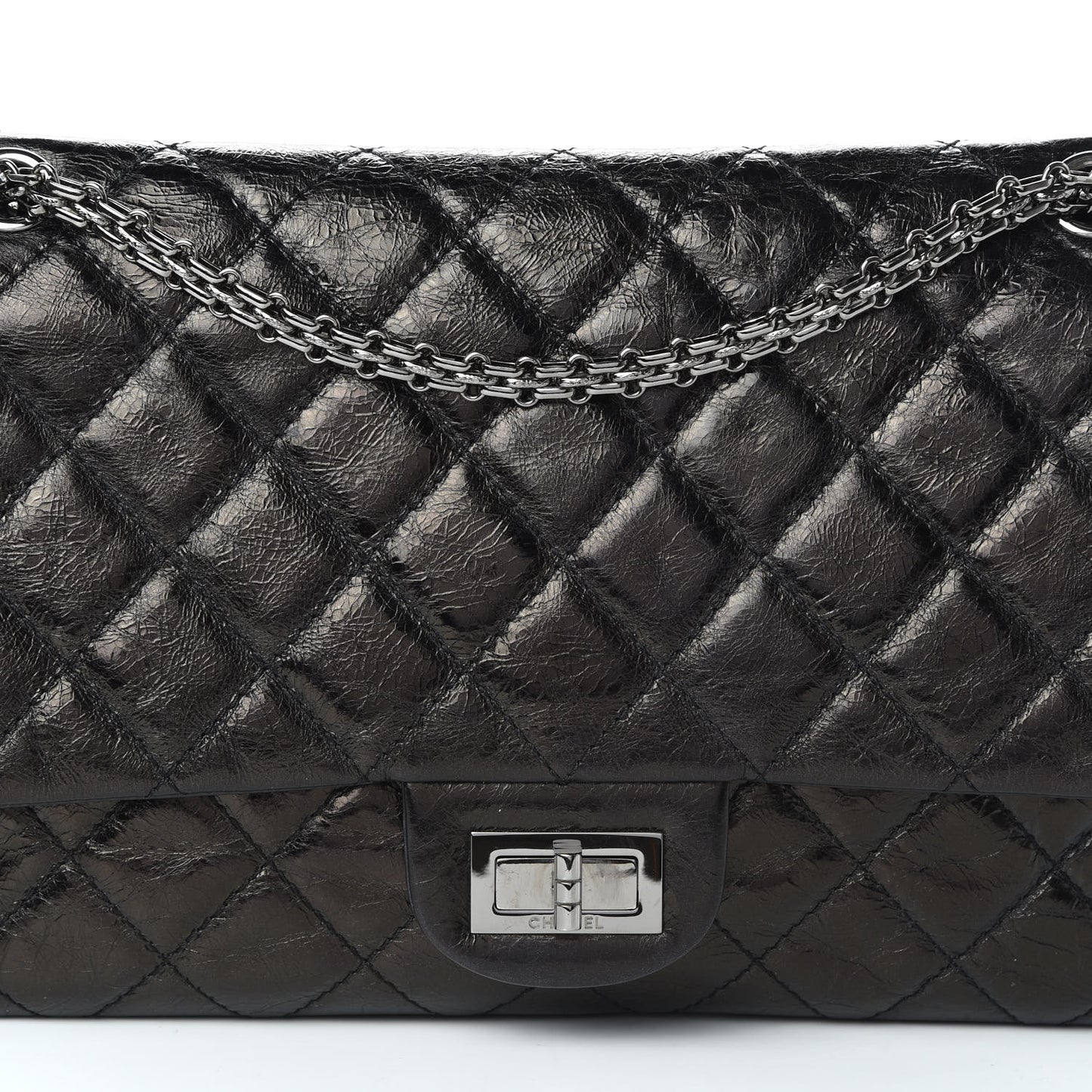 Glazed Aged Calfskin Quilted 2.55 Reissue 227 Flap Black