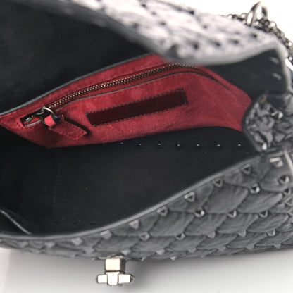 Valentino Garavani Craquele Nappa Medium Rockstud Spike Shoulder Bag Black 5 of 8