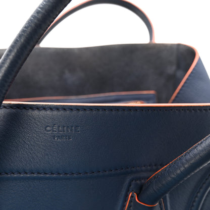 Celine Drummed Leather Medium Phantom Luggage Royal Blue Orange Trim 6 of 10