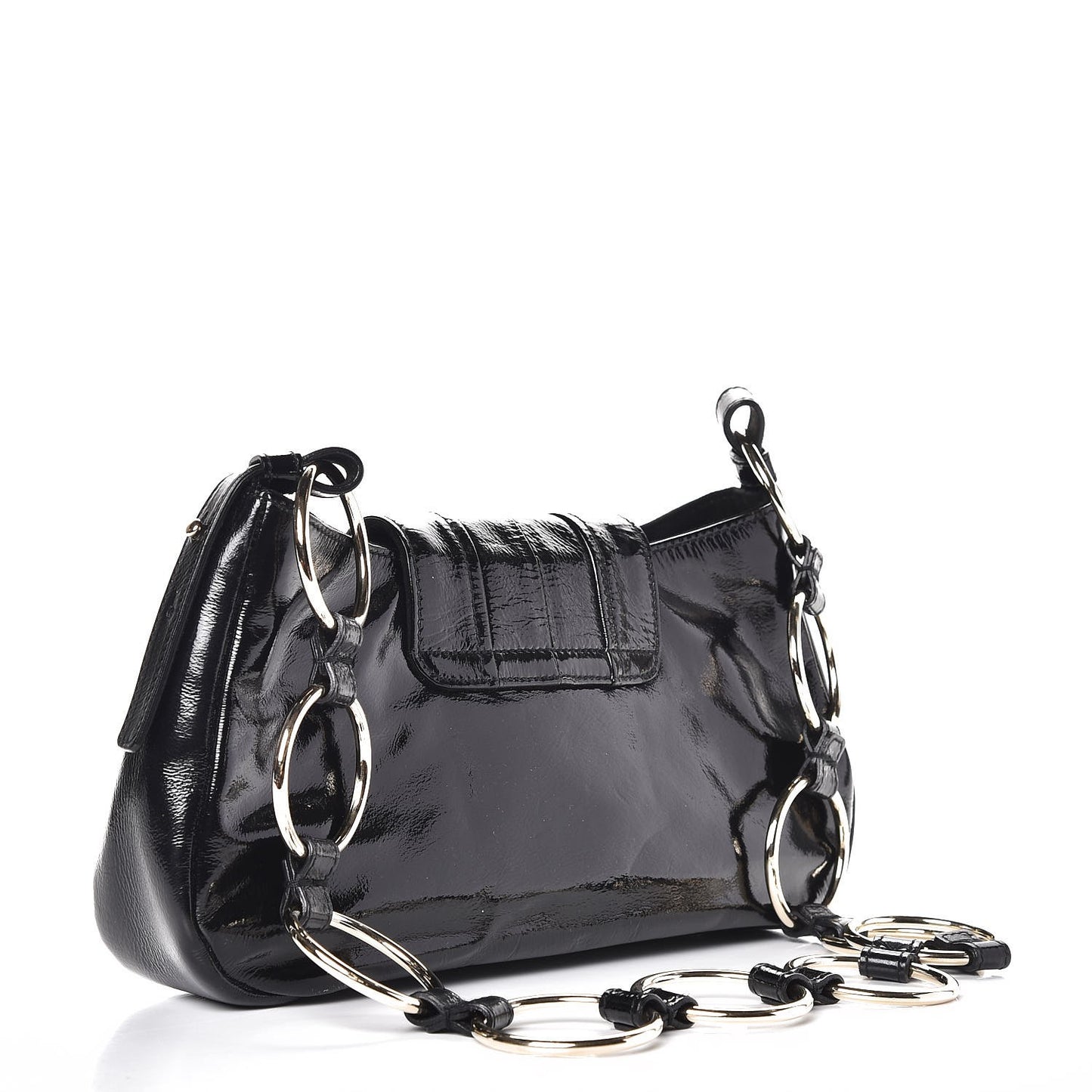 Textured Patent Corset Chain Shoulder Bag Black