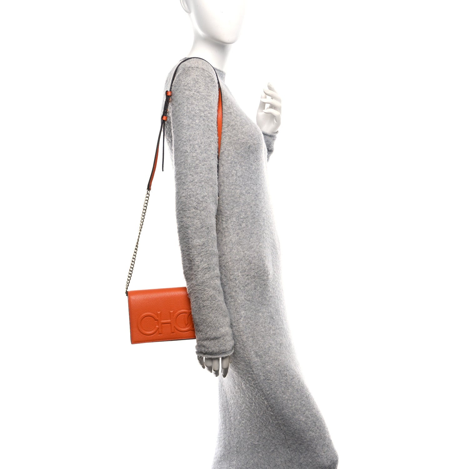 Jimmy Choo Grainy Calfskin Sonia Wallet On Chain Amber Orange