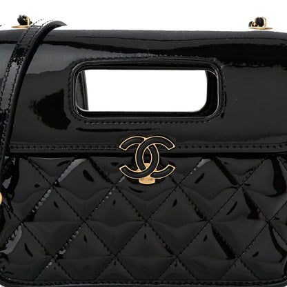 Chanel Patent Quilted Mini Graphic Catch Flap Black 9 of 14