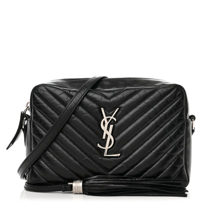 Saint Laurent Cracked Shiny Calfskin Matelasse Monogram Lou Camera Bag Black 1 of 11
