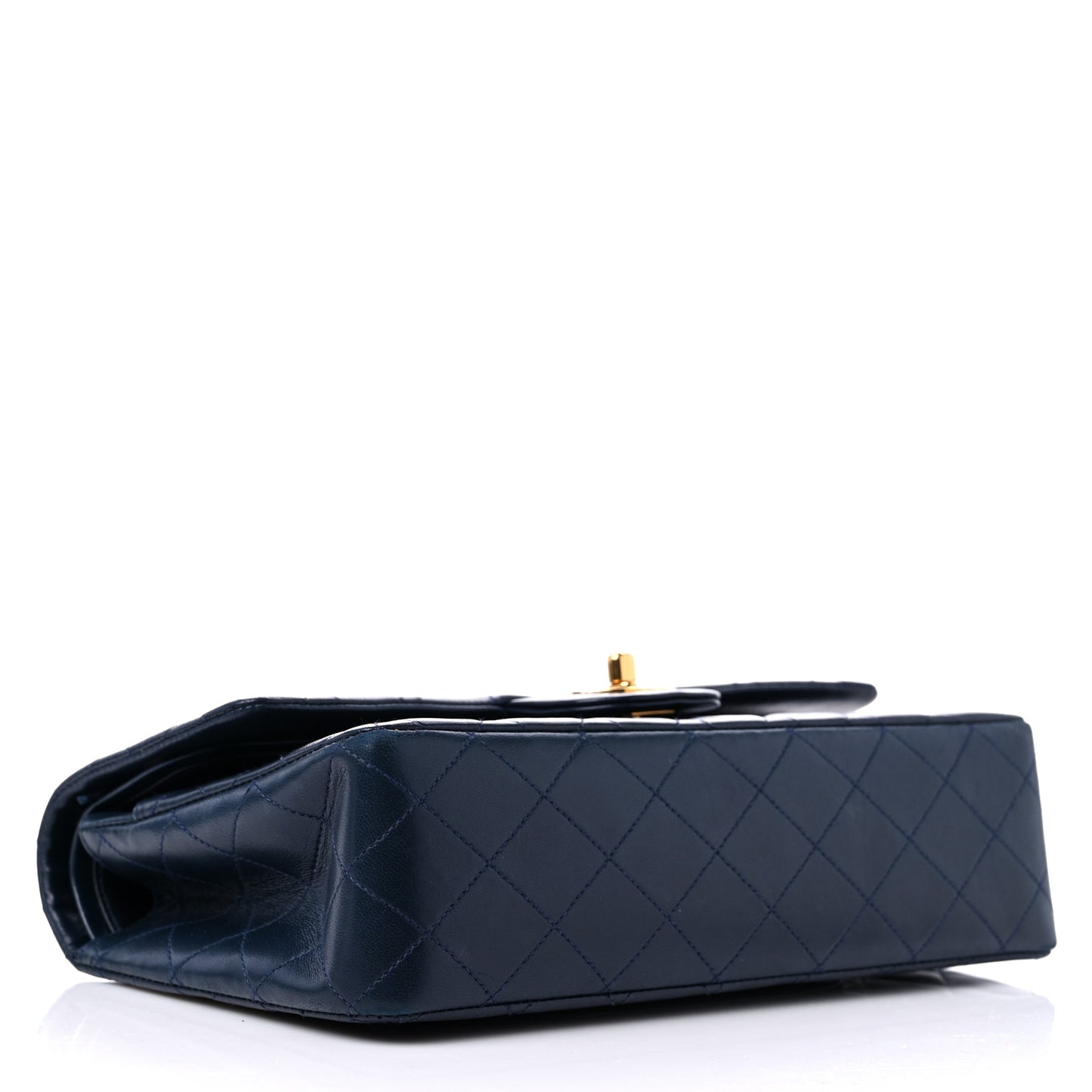 Lambskin Quilted Medium Double Flap Navy