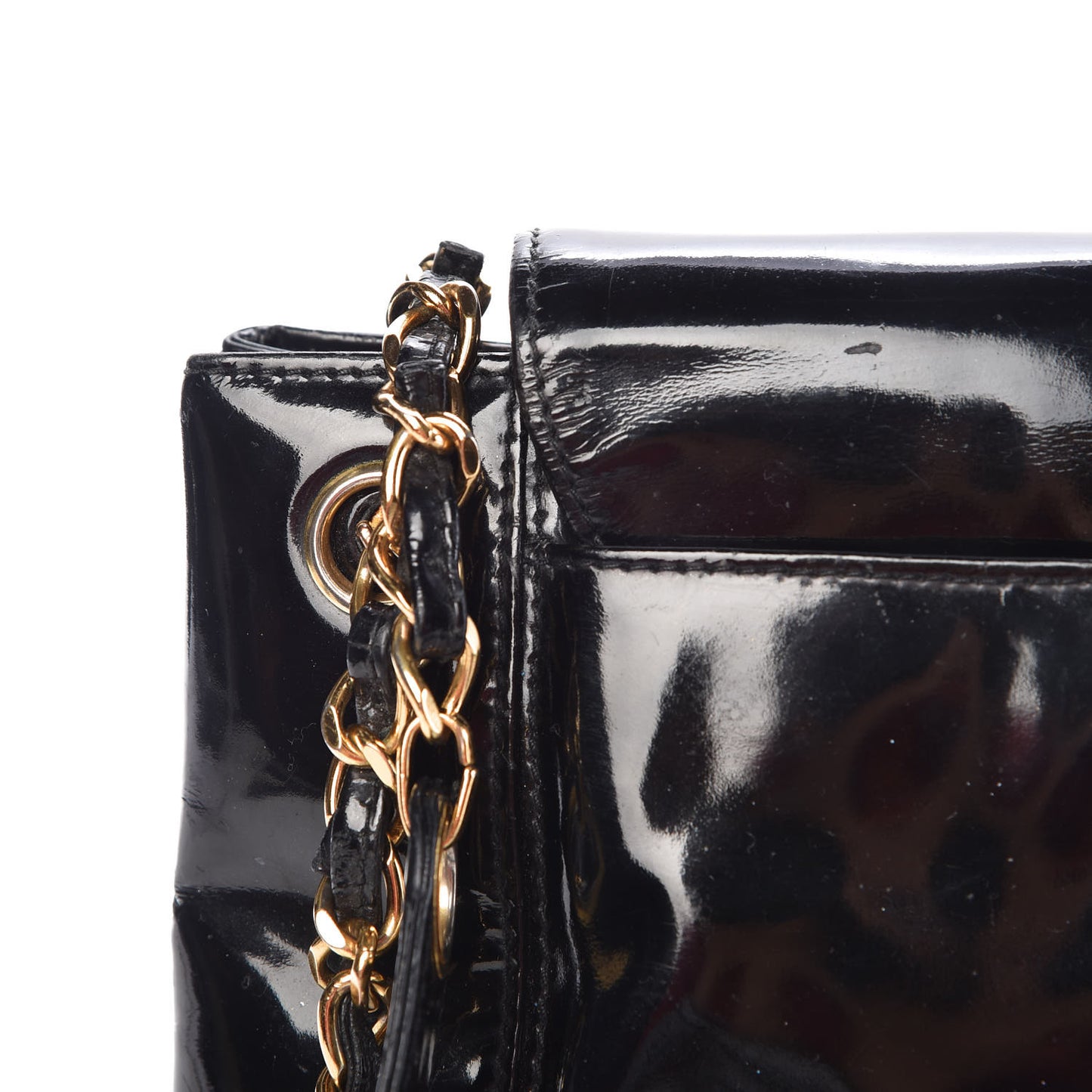 Patent Flap Shoulder Bag Black