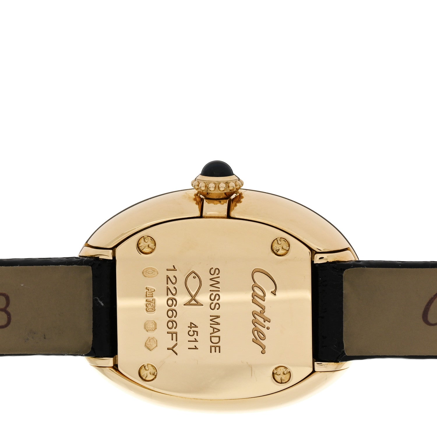 Cartier 18K Yellow Gold Calfskin 18mm Baignoire Quartz Watch 4 of 5