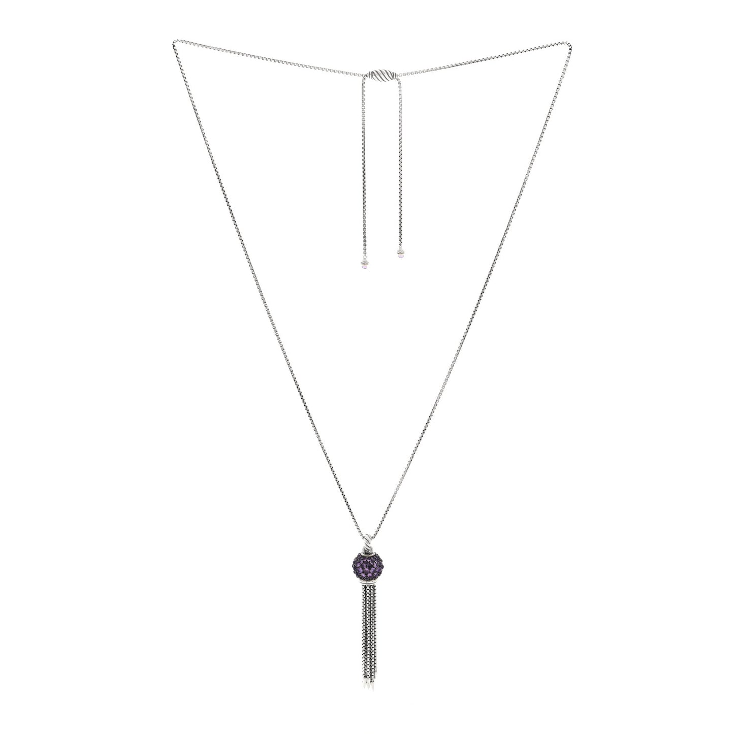 Sterling Silver Amethyst Cable Berries Tassel Pendant Necklace