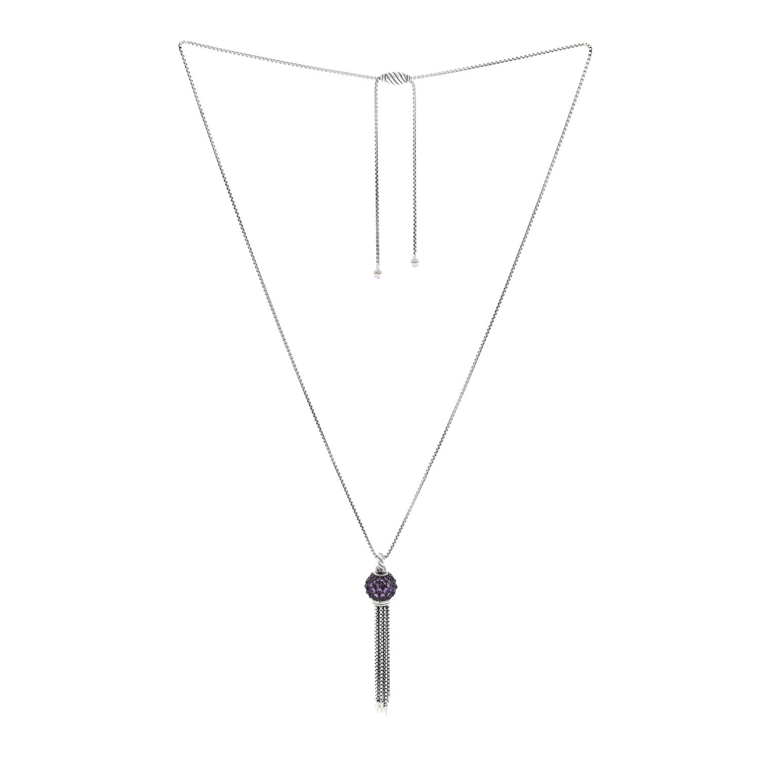 David Yurman Sterling Silver Amethyst Cable Berries Tassel Pendant Necklace 3 of 4