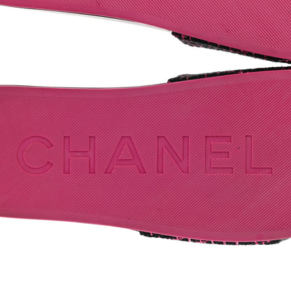 Chanel Tweed Grosgrain Camellia CC Flat Mules 40 Black Pink 7 of 11