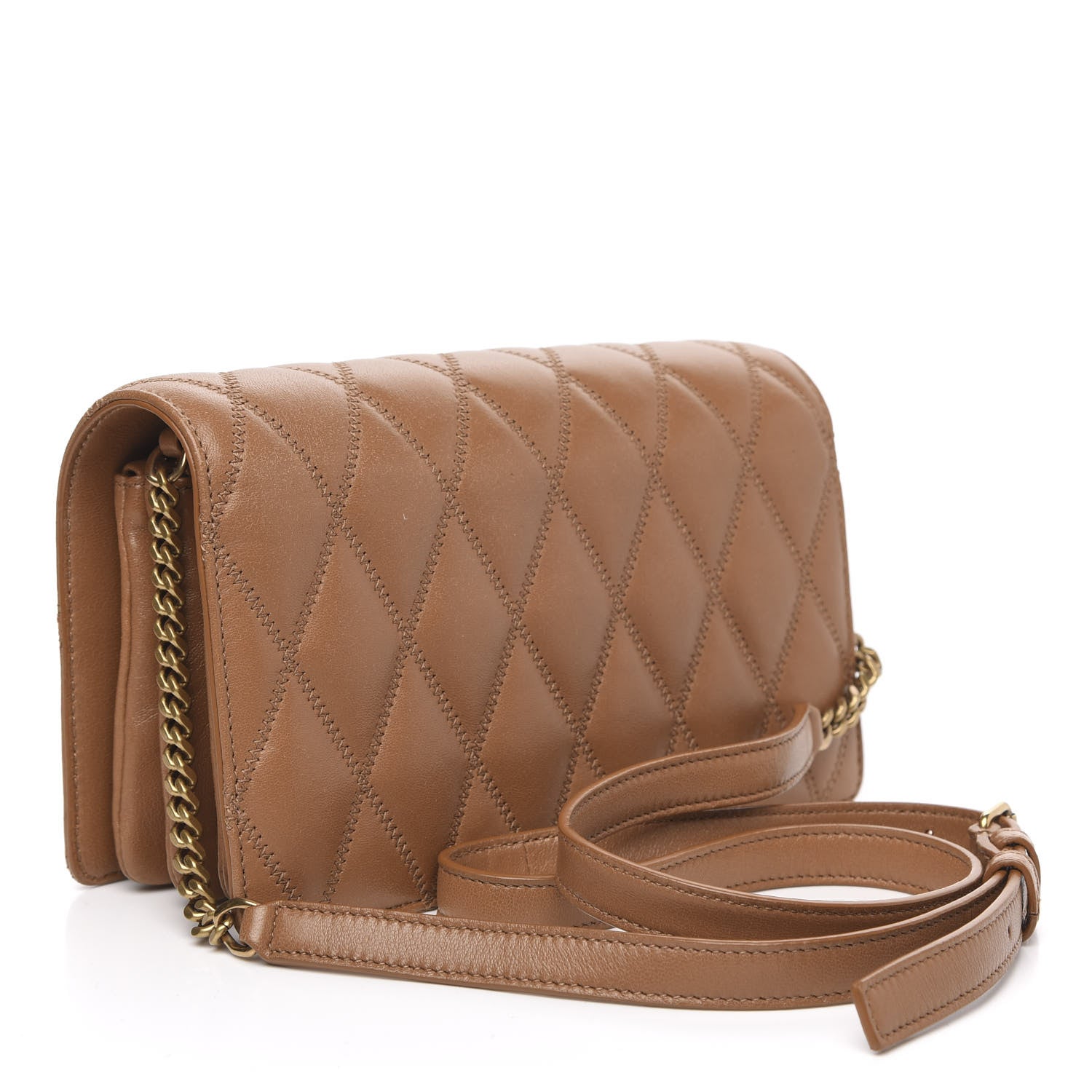 Saint Laurent Lambskin Diamond Quilted Angie Chain Bag Tan 3 of 13