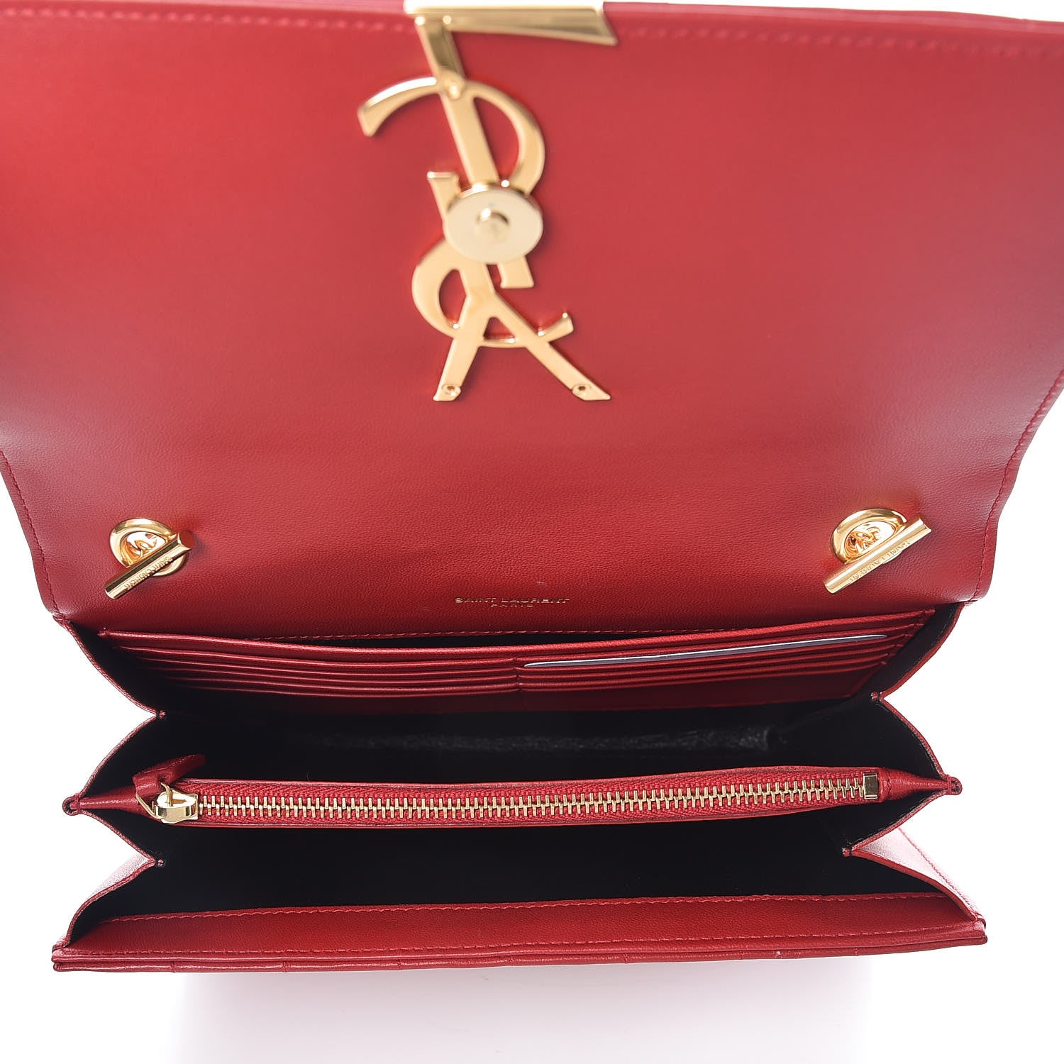 Saint Laurent Lambskin Matelasse Monogram Vicky Chain Wallet Rouge Eros 5 of 8
