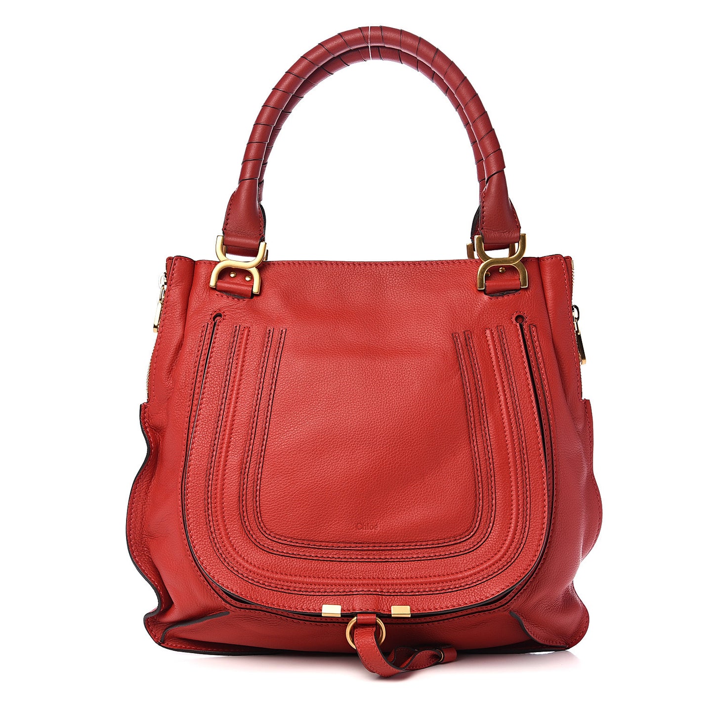 Calfskin Marcie Size Zip Satchel Plaid Red
