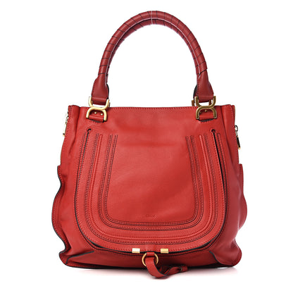 Chloe Calfskin Marcie Size Zip Satchel Plaid Red 1 of 9