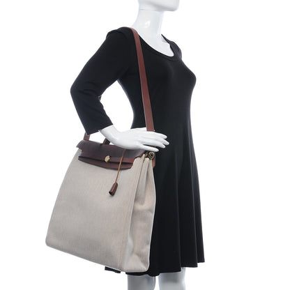Hermes Toile Calfskin Herbag 39 GM Natural 2 of 8