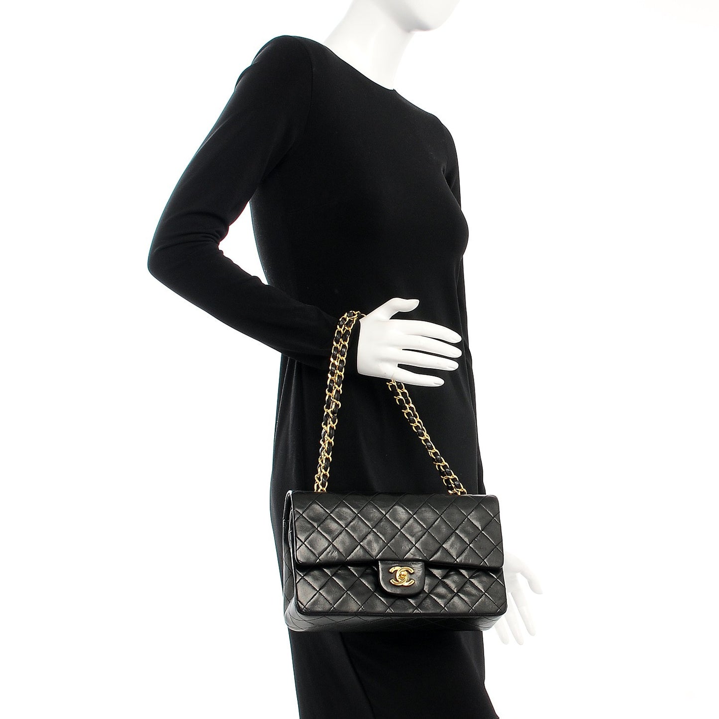 Lambskin Quilted Medium Double Flap Black