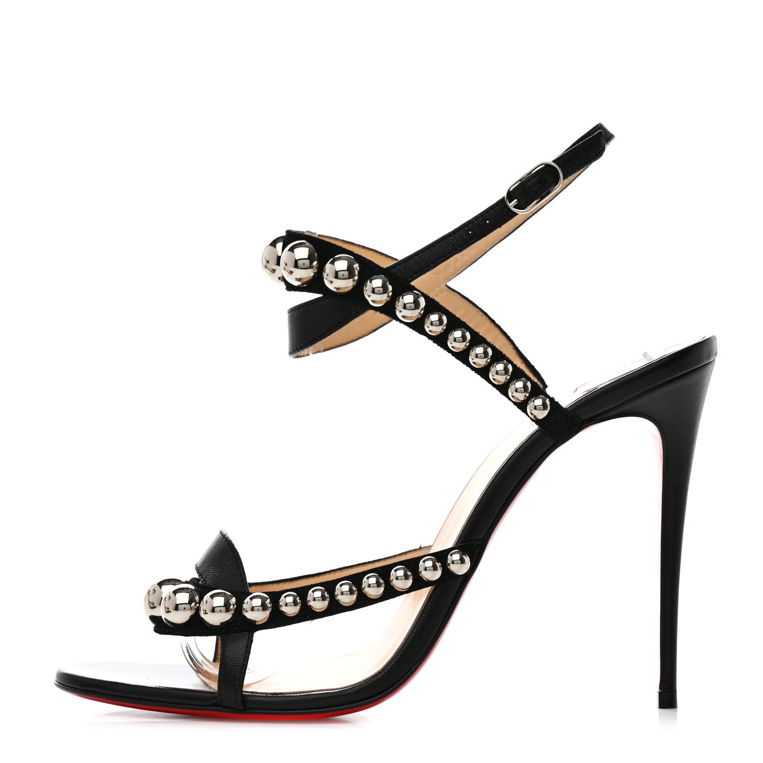 Christian Louboutin Shiny Nappa Suede Galeria 100 Sandals 40 Black Silver 1 of 8