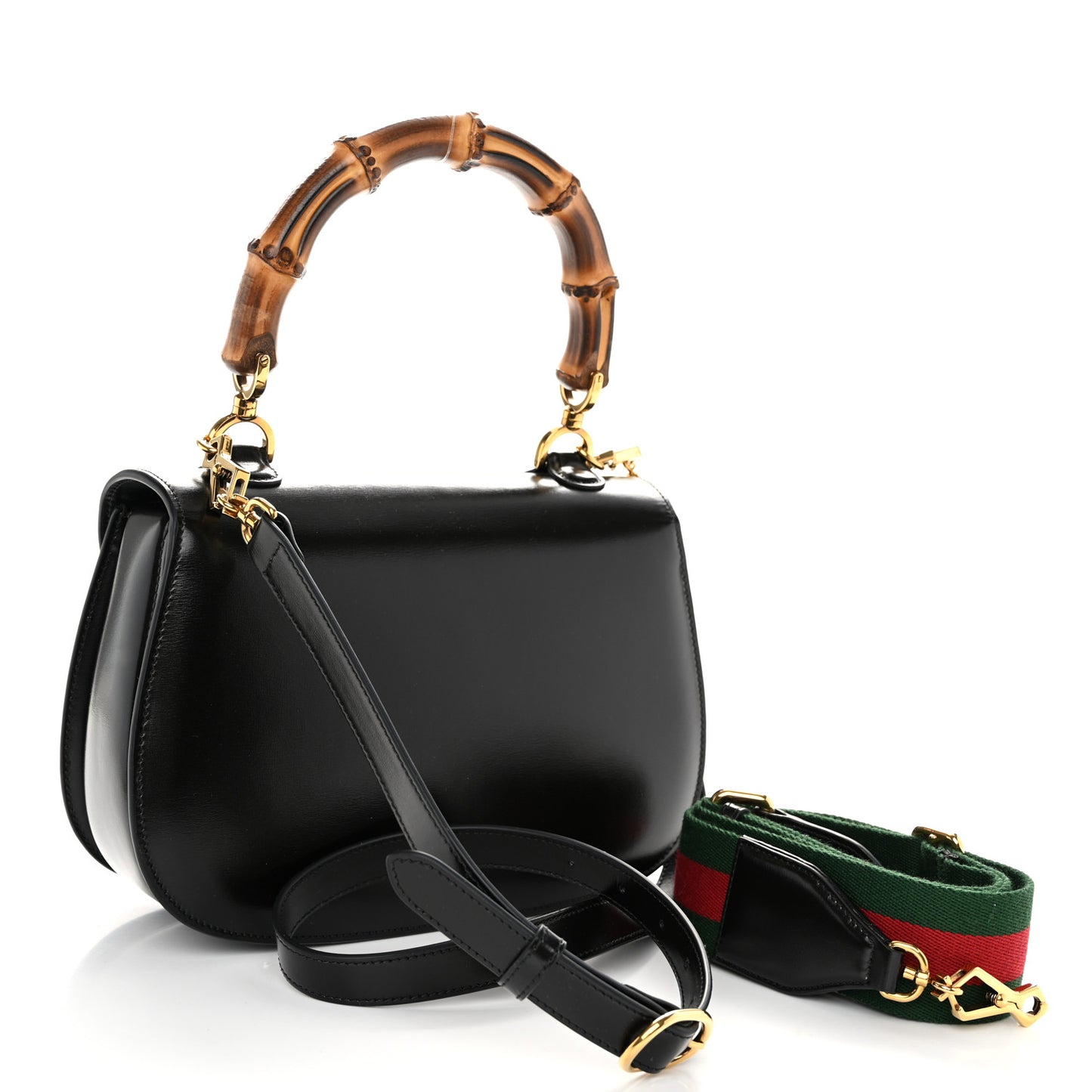 Boarded Dyana Lux Calfskin Web Medium Bamboo 1947 Top Handle Bag Black