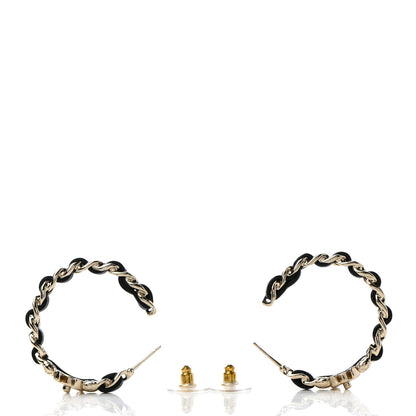Chanel Metal Lambskin Quilted CC Turnlock Chain Hoop Earrings Gold Black 3 of 5