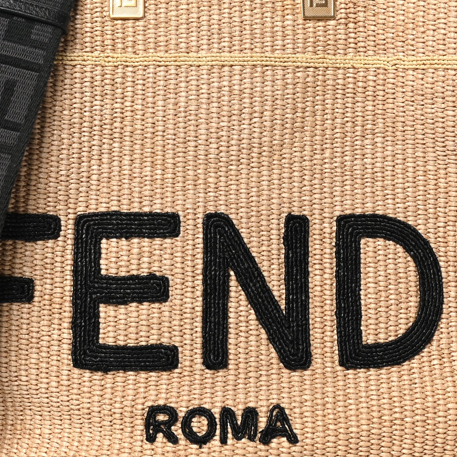 Fendi Straw Vitello King Plexiglass Woven Large Fendi Sunshine Shopper Tote Natural Black 8 of 10